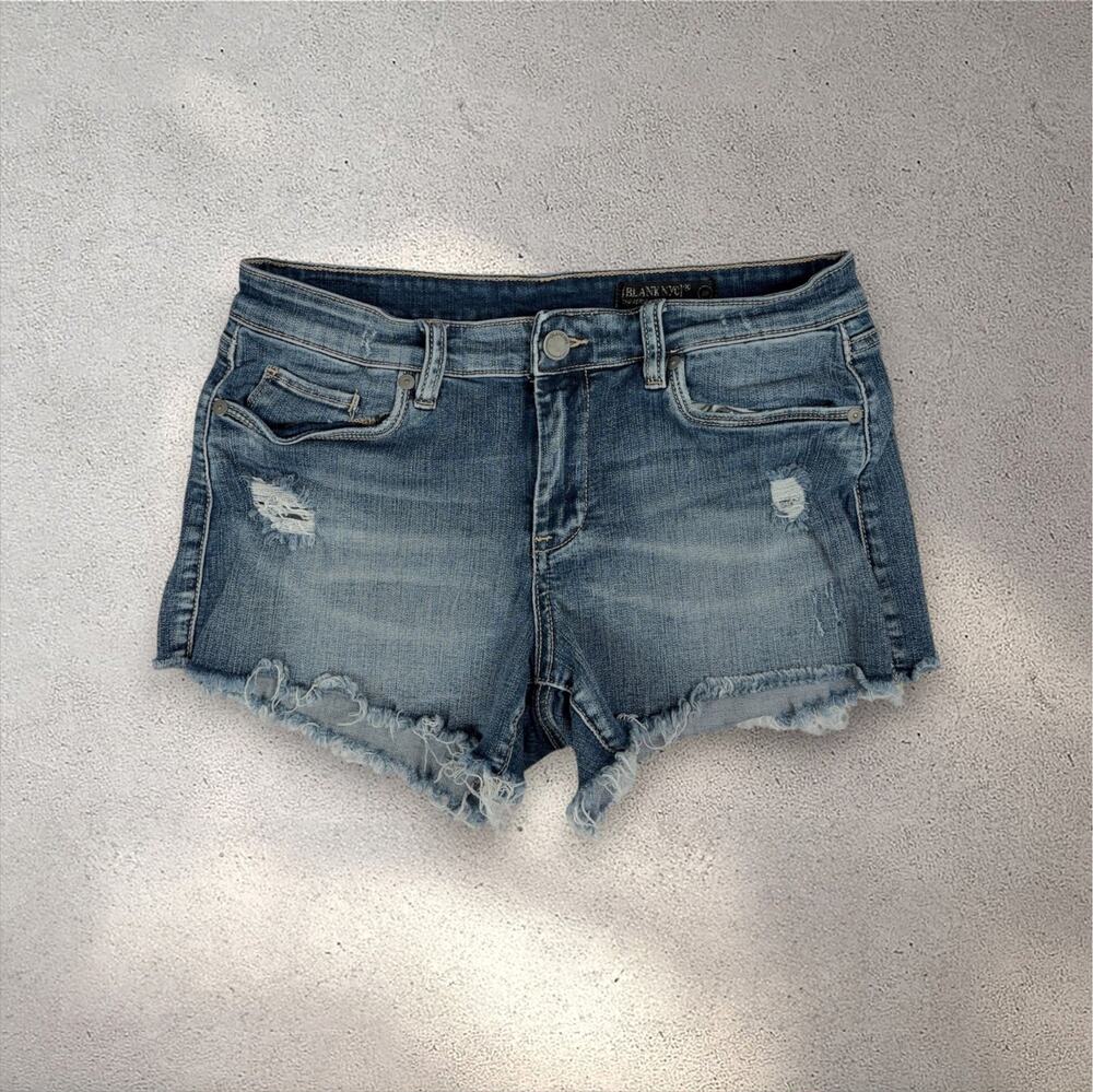 BLANK NYC The Astor Shorts Womens 28 Blue Denim Distressed Cut Off Frayed Summer